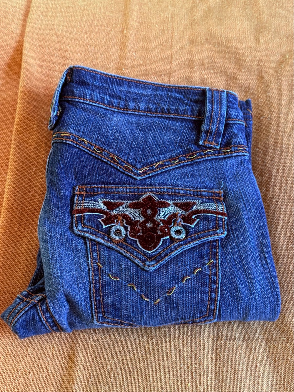 Antik Denim Blue Bootcut Jeans with Embroidered Back Pocket